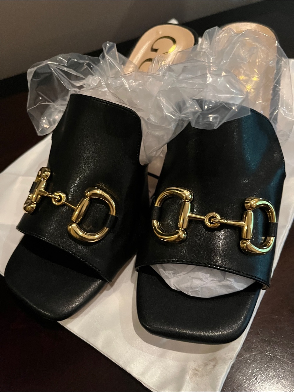 NWT Black Open-Toe Mule with Gold Horsebit Hardware - Picture 11 of 11